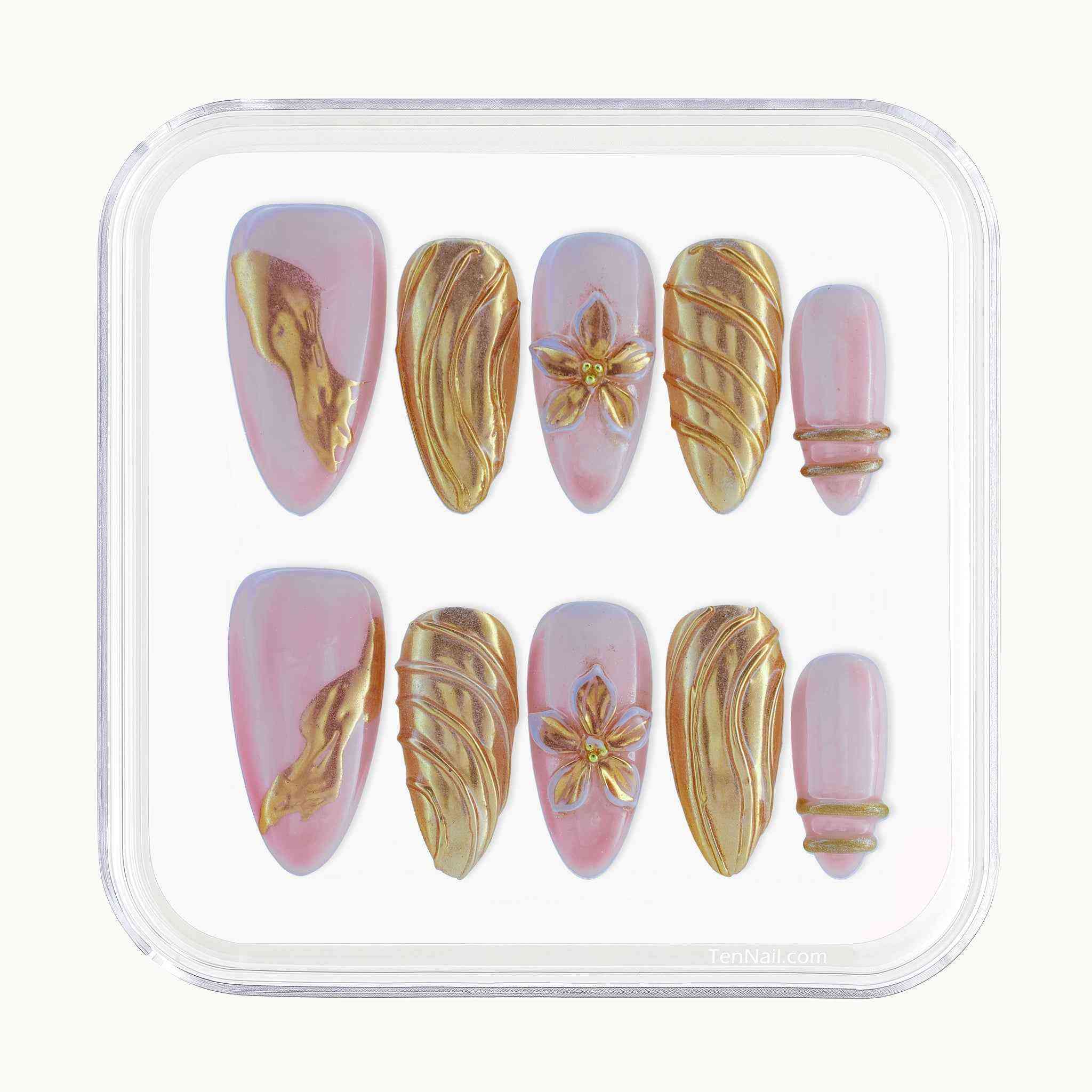 Aphrodite Gold Floral? reusable Press on nails by Tennail